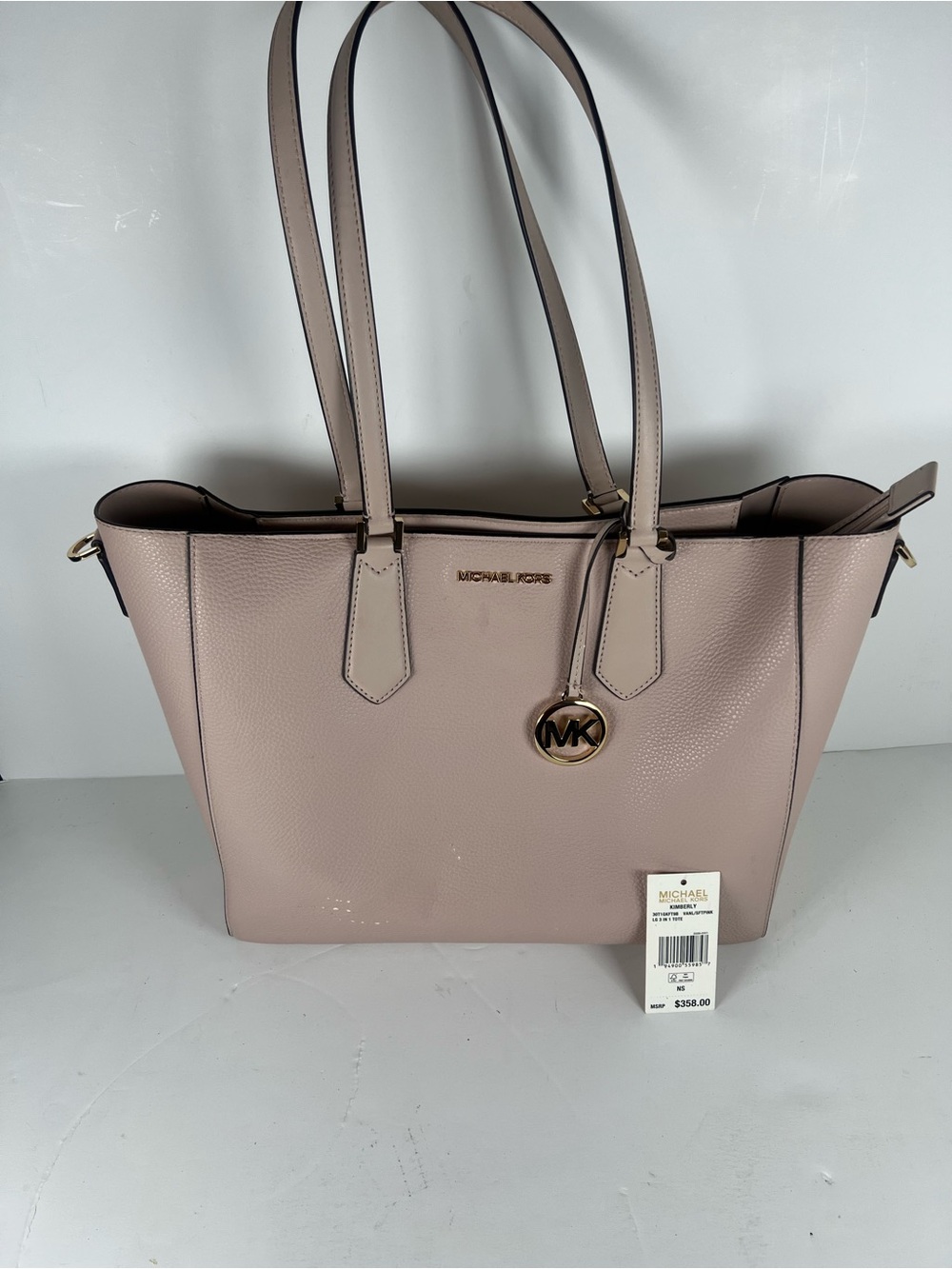 Michael Kors Blush Pink Pebbled Leather Tote with Gold MK Charm